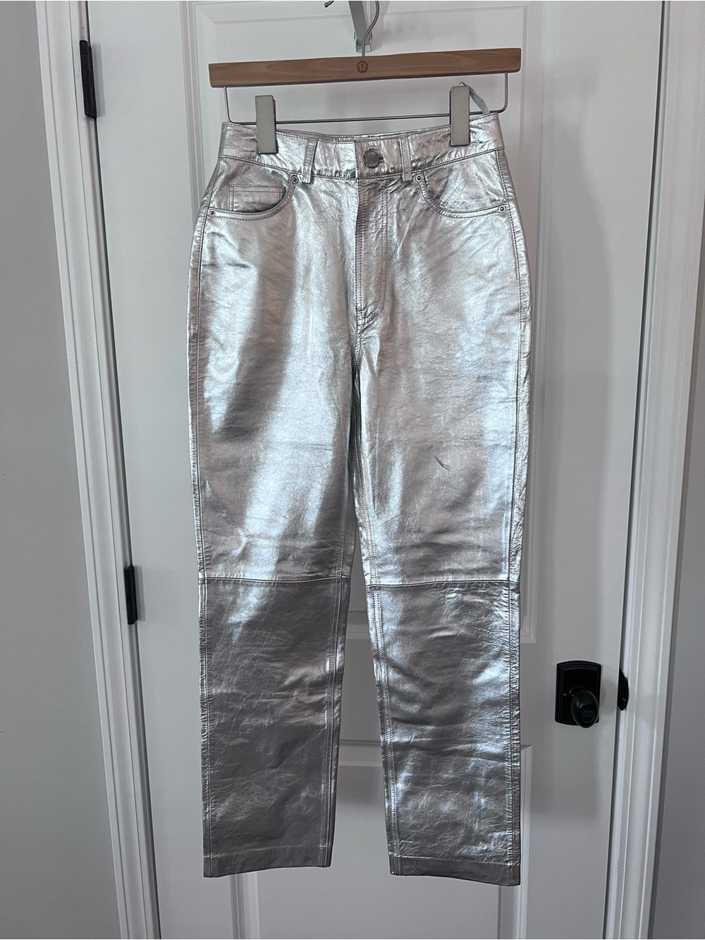 NWT Sezane Silver Leather Pants Size 2